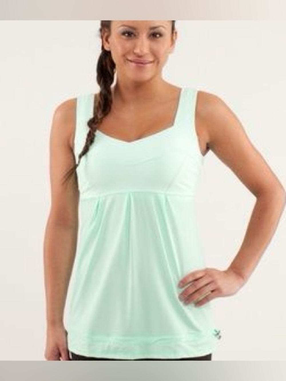 Lululemon TAME ME Tank Top Mint Green Micro Stripe Bra Drawstring Hem Womens 6
